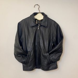 EDDIE BAUER Leather Jacket: Women's Small Black Heavy Moto Legend Stine Jacket